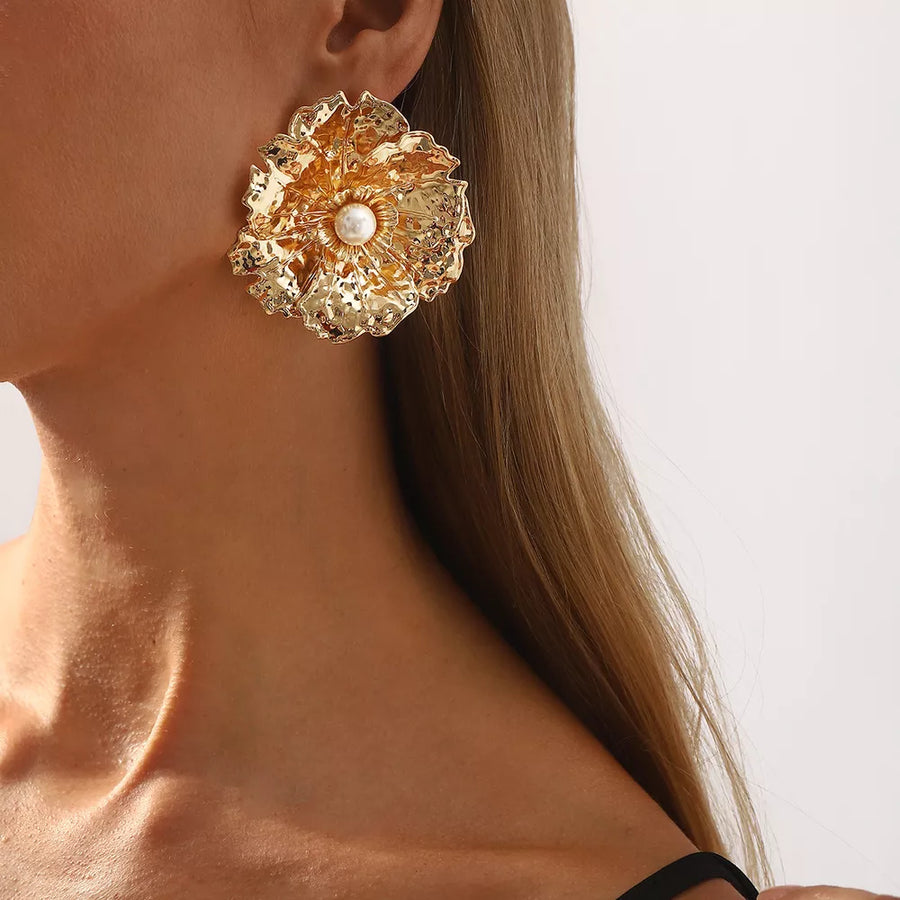 Synthetic Pearl,18K Gold-Plated,Iron Care instructions: Avoid wearing during exe earrings in Gold with floral silhouette