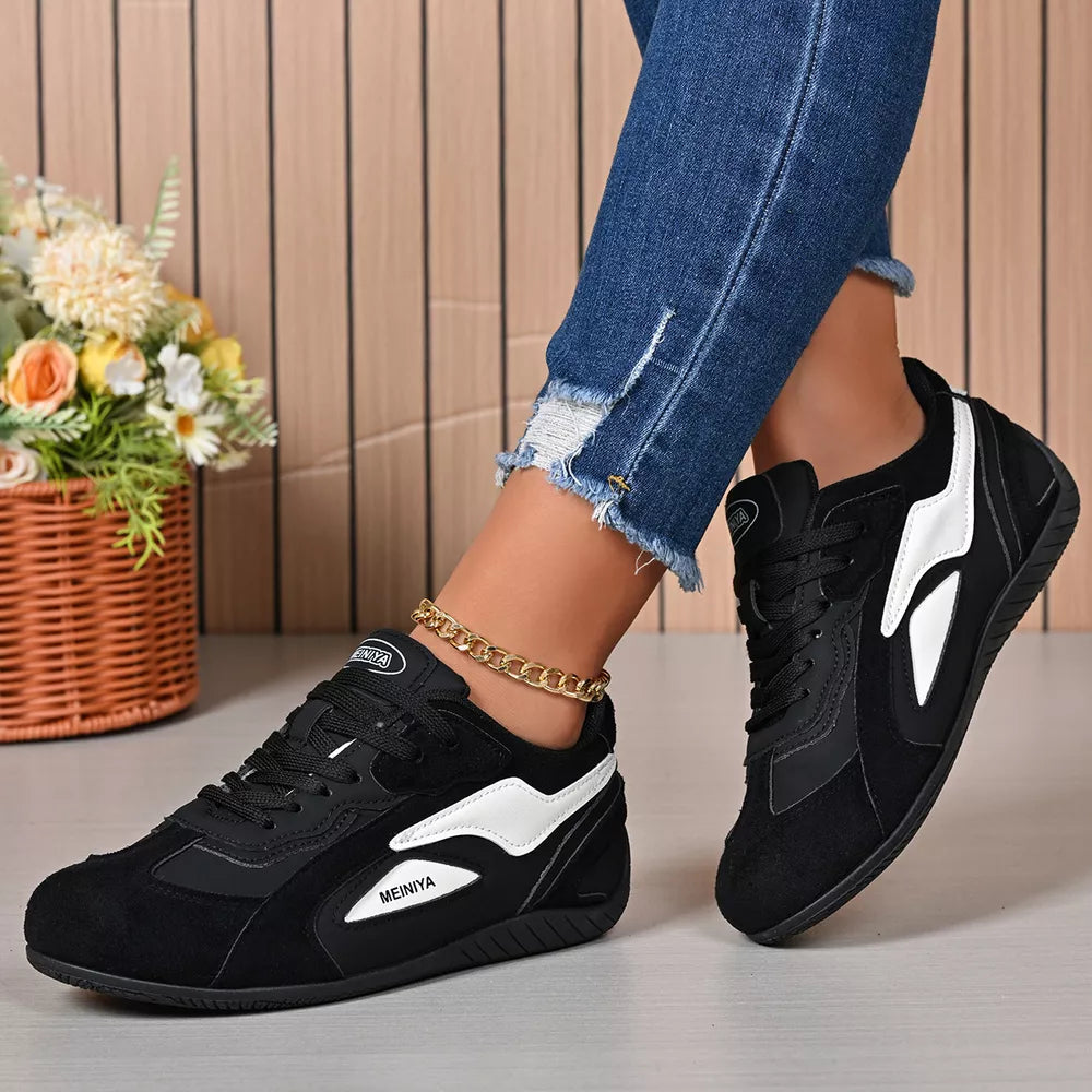 Round Toe Lace Up Sneakers in White