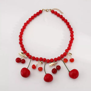 necklace featuring cherry motif in Red with 18K Gold-Plated, Alloy, Resin Care instructions: Avoid wearing during exercise