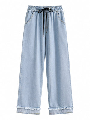 Cotton &amp wide-leg jeans in Dark Blue with relaxed silhouette