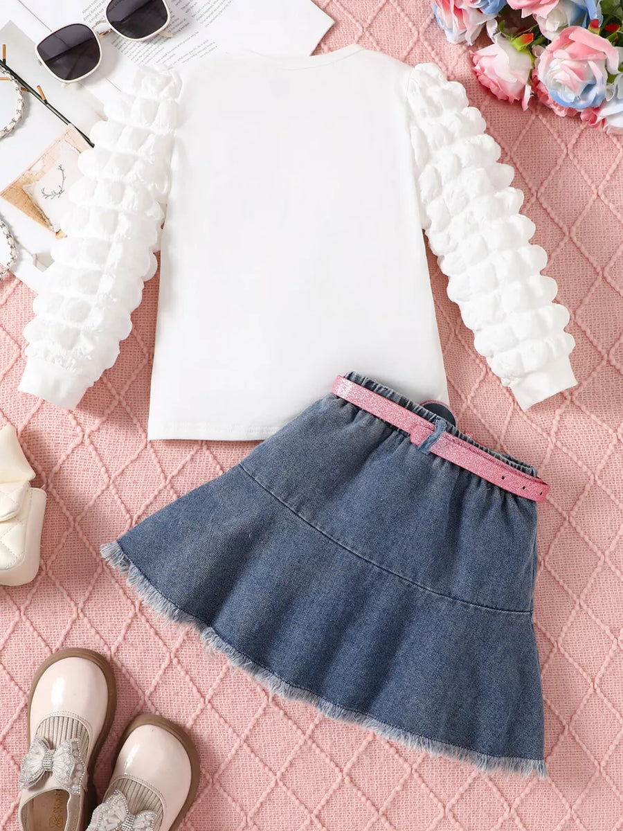 Children S Letter Long Sleeve Top And Denim option 5