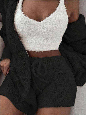 glam pajama set in Beige White with v-neck