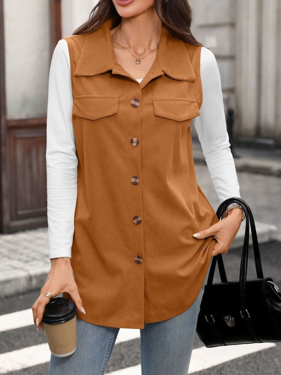Apricot vest with tunic-length and button-front