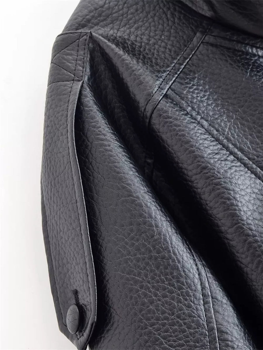 Dark Brown with Asymmetrical Faux Leather Moto Jacket
