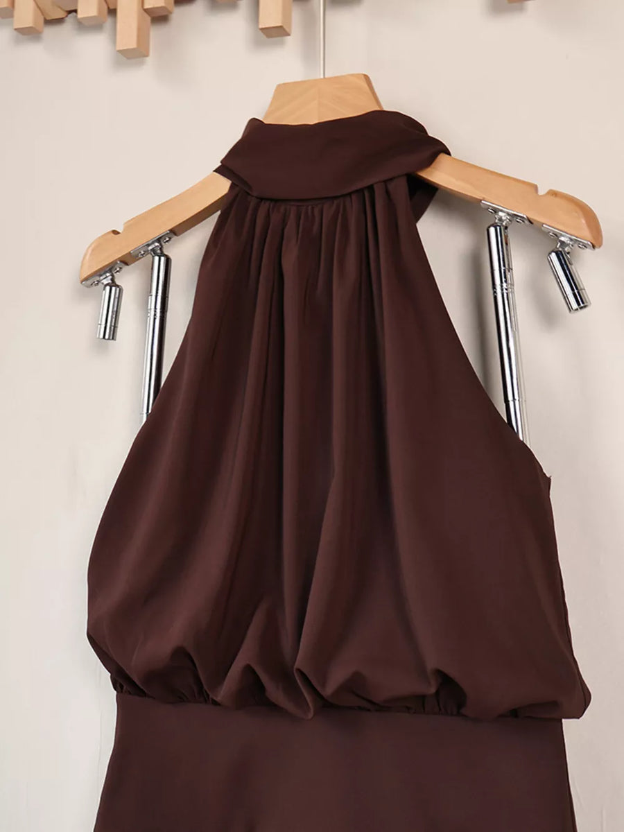 Brown mini dress with tied and sleeveless