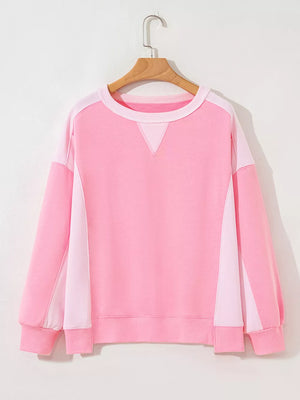 Pink with 2-tone Color Block Patchwork Sweatshirt
