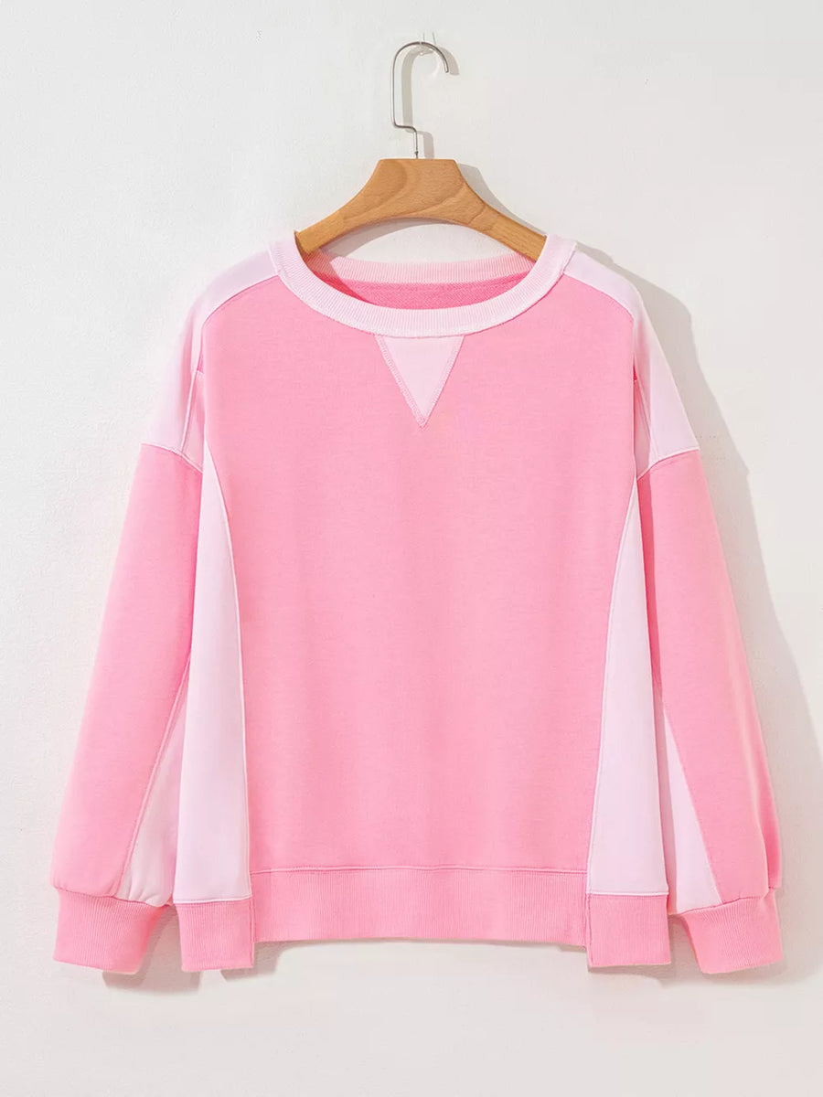 Pink with 2-tone Color Block Patchwork Sweatshirt