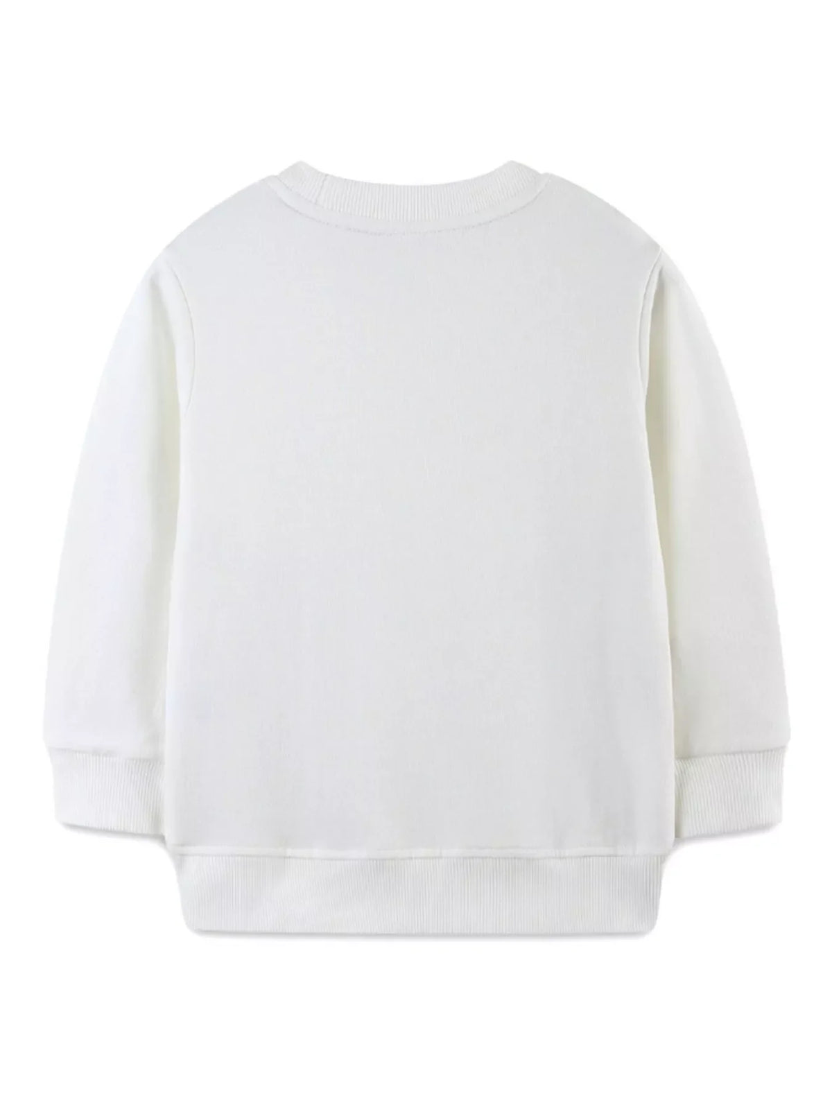 White cotton baby sweatshirt with crewneck and long sleeves.