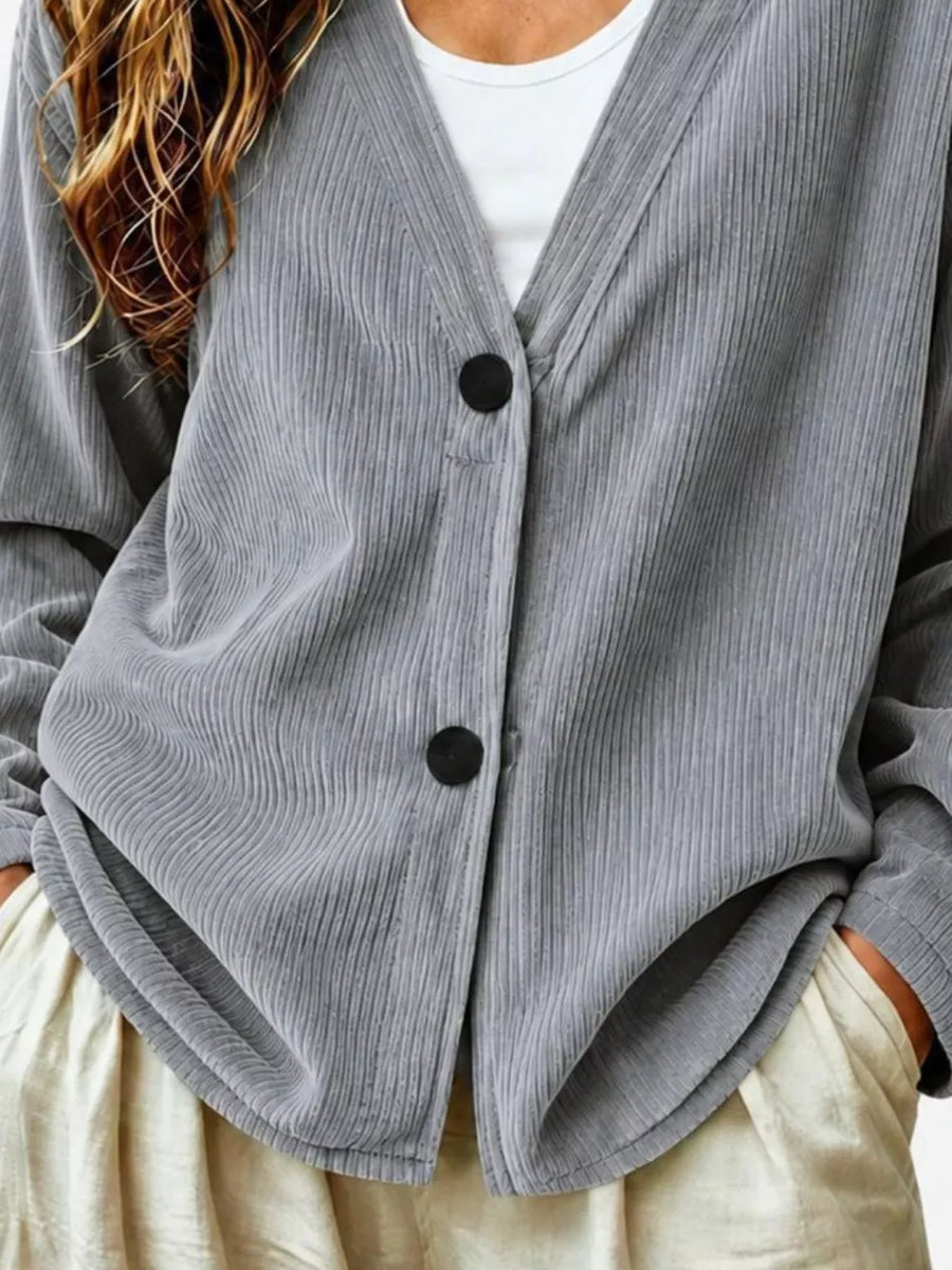 Casual Corduroy Button-up Cardigan in Terracotta