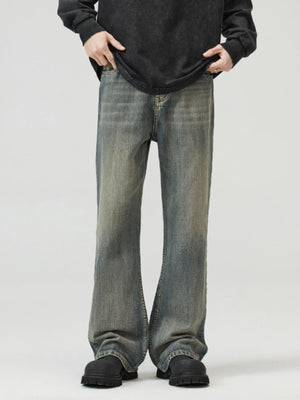Vintage wash wide-leg denim jeans with a comfortable fit.