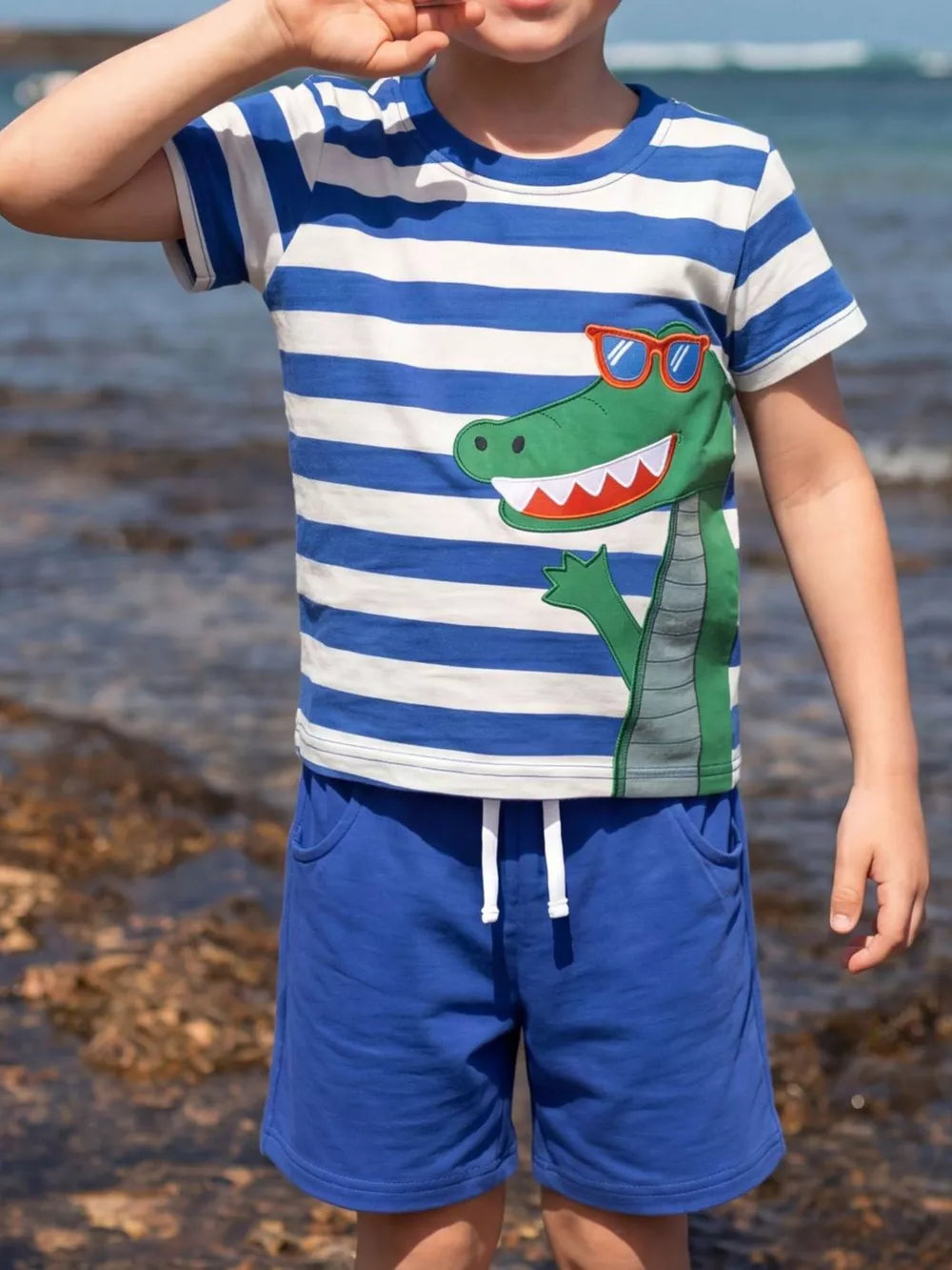 Children's Striped Crocodile T-shirt And Shorts Set