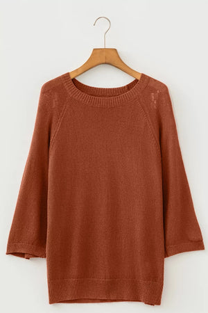 Ribbed Knit Round Neck Short Sleeve Sweater option 5