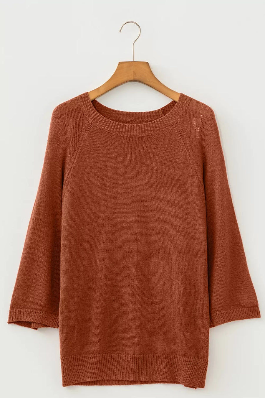 Ribbed Knit Round Neck Short Sleeve Sweater option 5