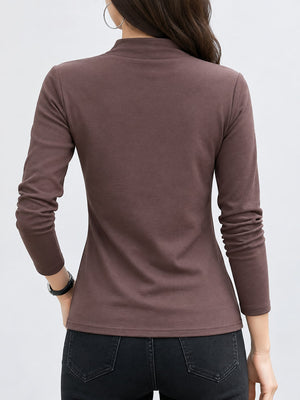 Slim-Fit Mock Neck Long Sleeve T-Shirt Plus Size in Coffee with plus-size