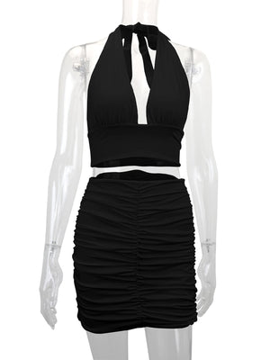 Black bodycon two-piece set with halter