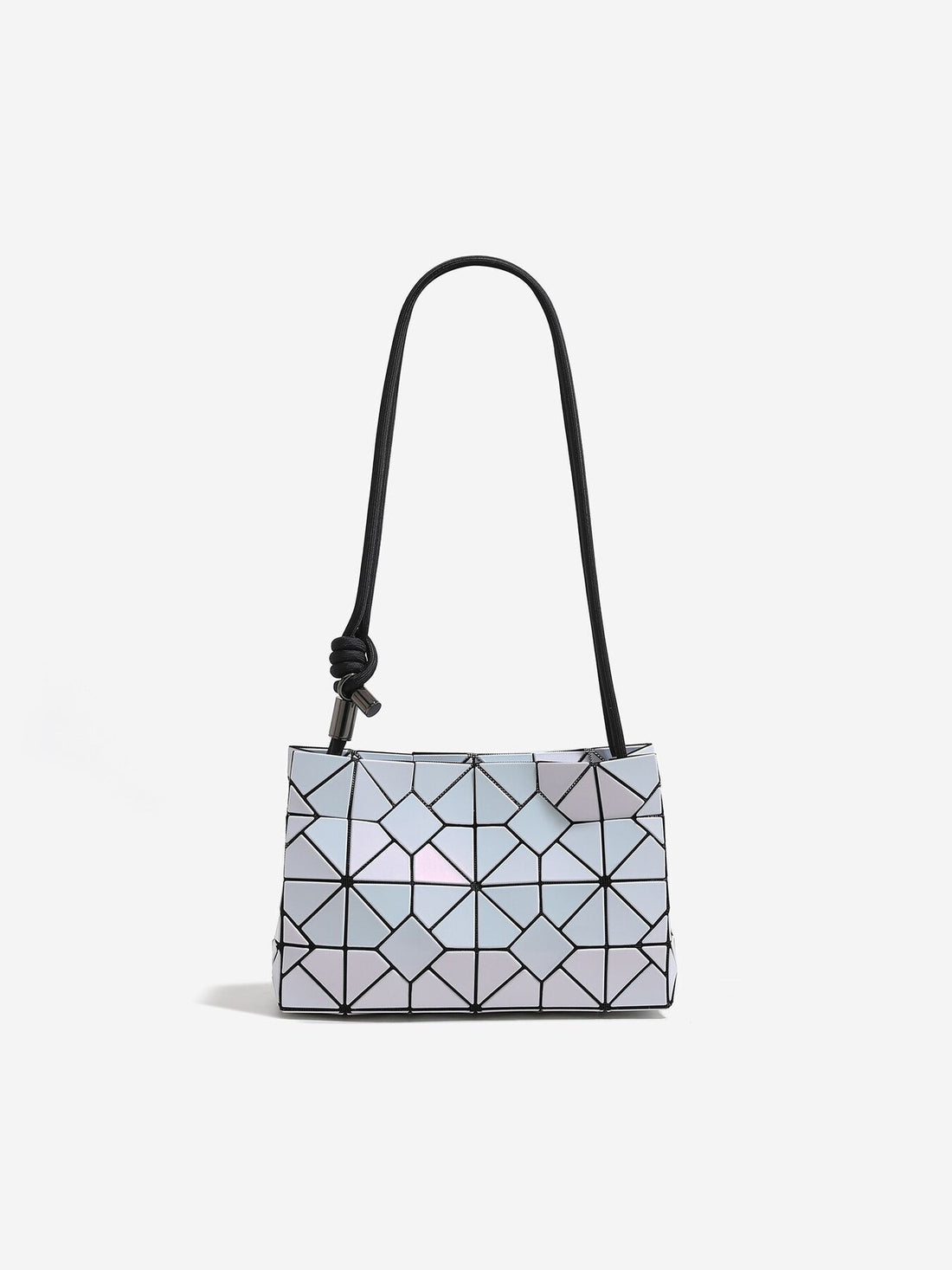 shoulder bag in silver featuring geometric paneling and boxy fit