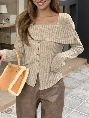 Lilac with Ribbed Square Neck Long Sleeve Crop Top