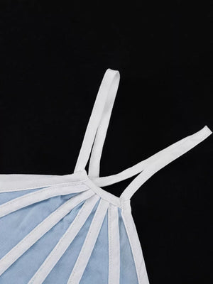 Light blue camisole with white straps and white trim detail