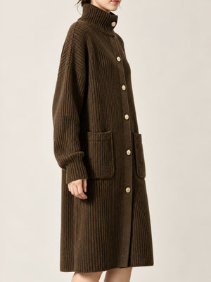 Dark Brown cardigan with knee-length and button-front