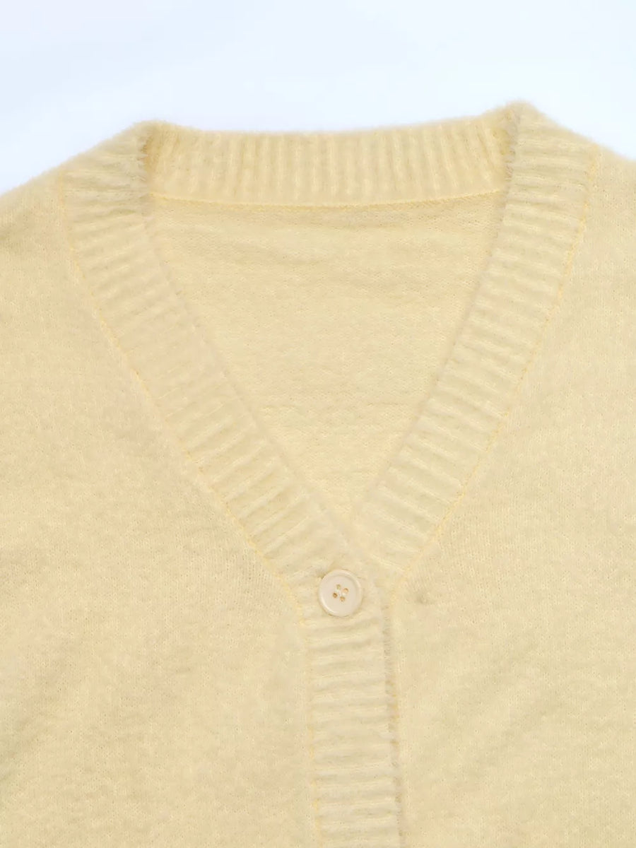 classic cardigan in Yellow with v-neck