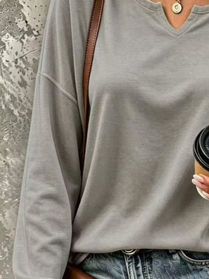 Solid Color Long Sleeve Loose T-Shirt Plus Size in dusty rose