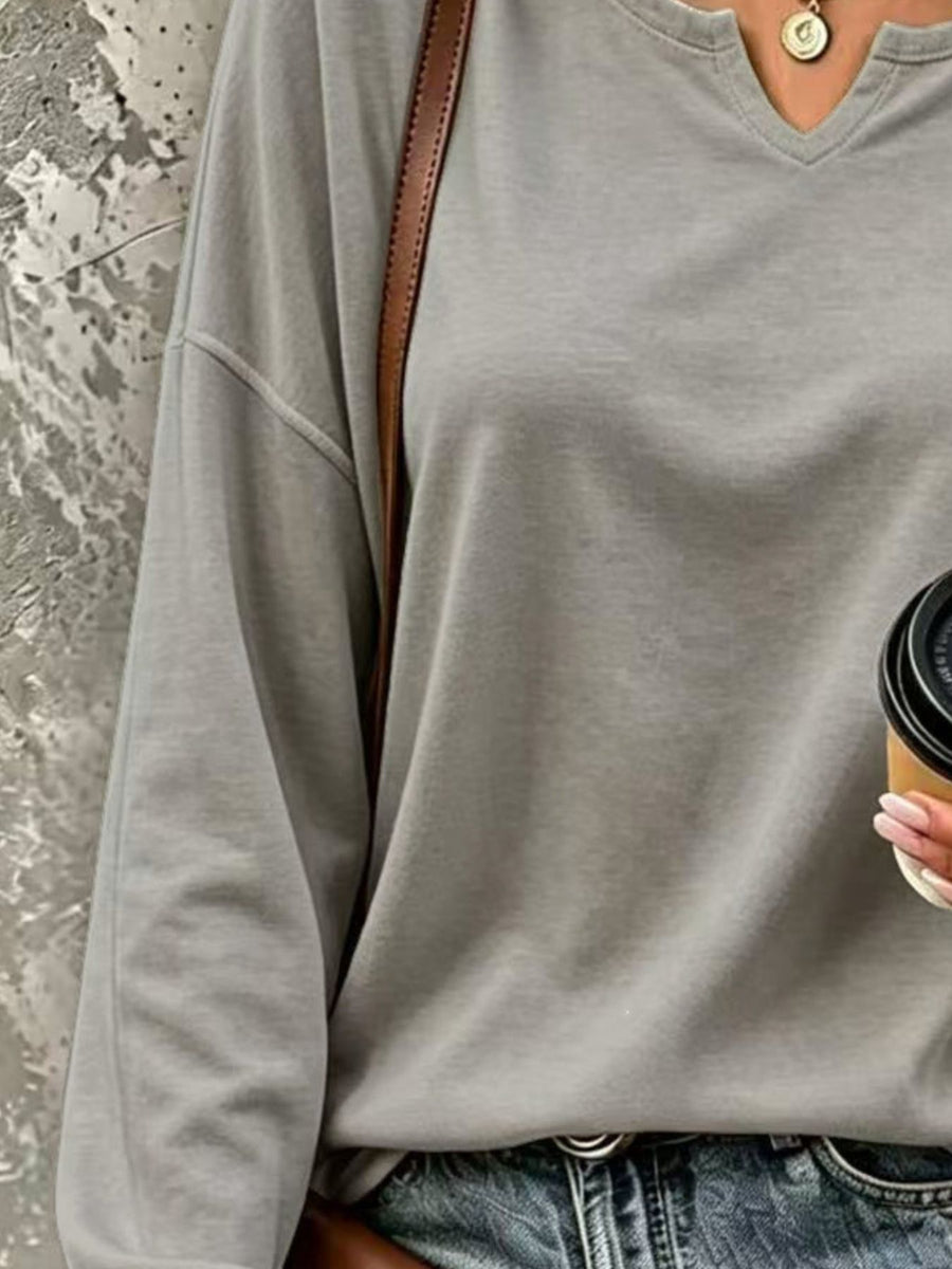 Solid Color Long Sleeve Loose T-Shirt Plus Size in dusty rose