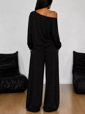 One-shoulder Top And Drawstring Pants Set Plus Size in Apricot, view 20