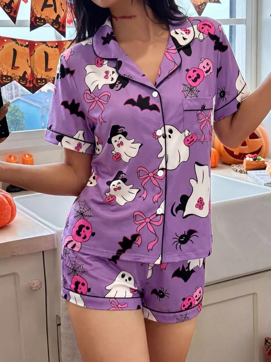 orange relaxed pajama set with collared
