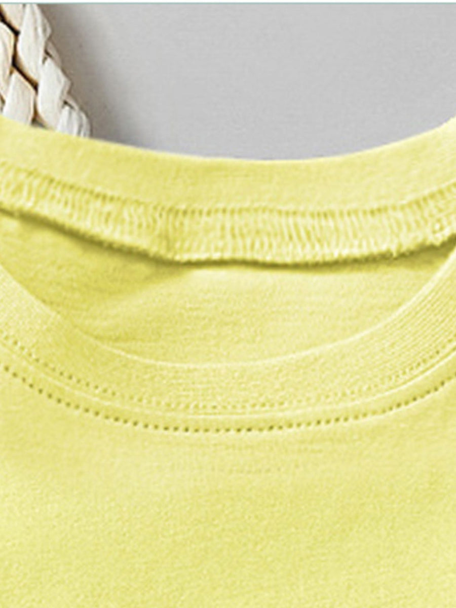 Yellow cotton toddler t-shirt with reinforced neckline detail