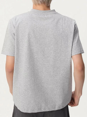 Grey cotton blend t-shirt with a classic crew neck and short sleeves.