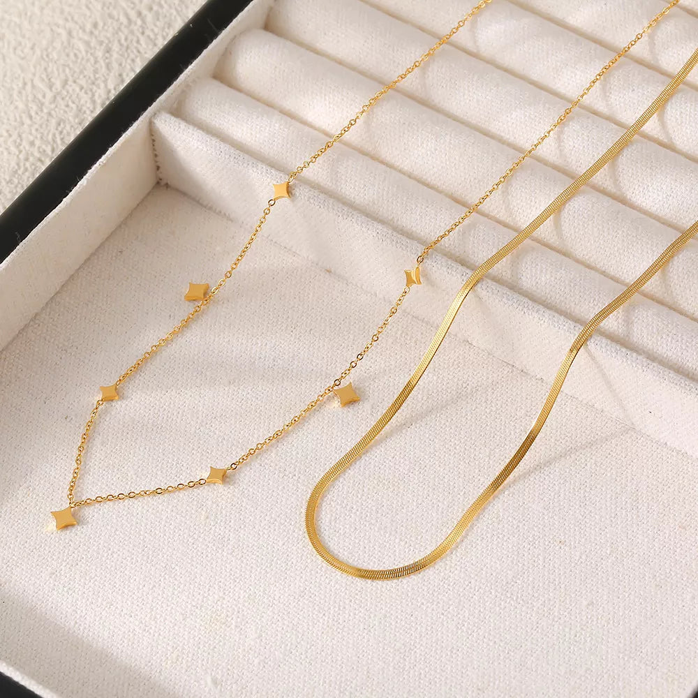 Style A necklace featuring layered and geometric