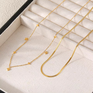 Style A necklace featuring layered and geometric
