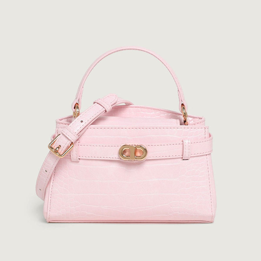 PU Leather Imported Size &amp crossbody bag in Pink with structured silhouette
