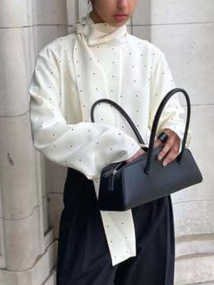 blouse in White with polka dot and scarf neck tie