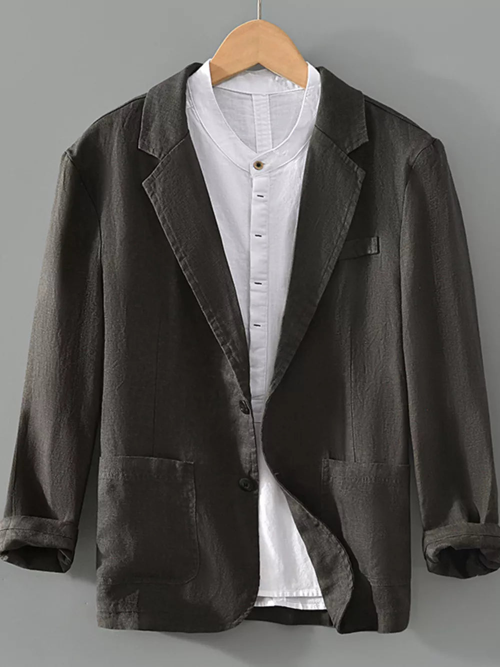 Men's Plus Size Lapel Collar Button Up Blazer in Grey