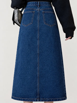 midi skirt in Dark Blue with washed and midi