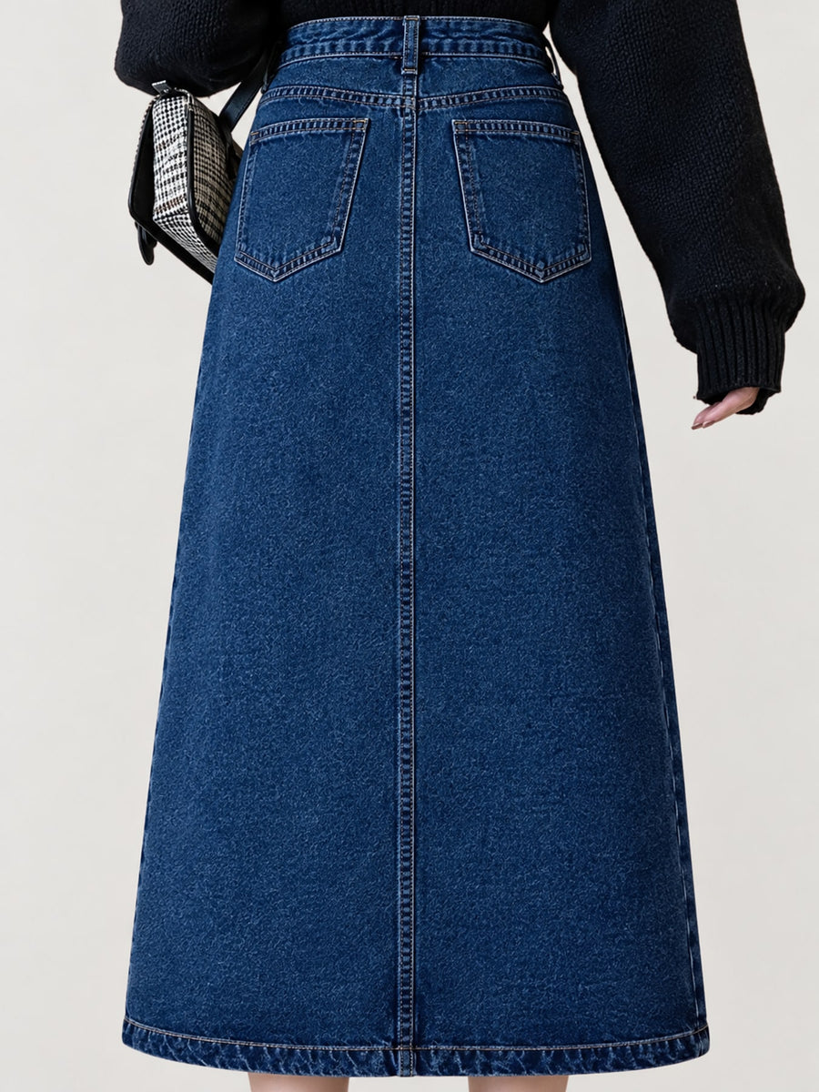 midi skirt in Dark Blue with washed and midi