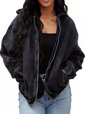 denim jacket in charcoal featuring oversized and oversized fit