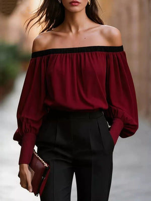 Off-shoulder Ruched Top in Black