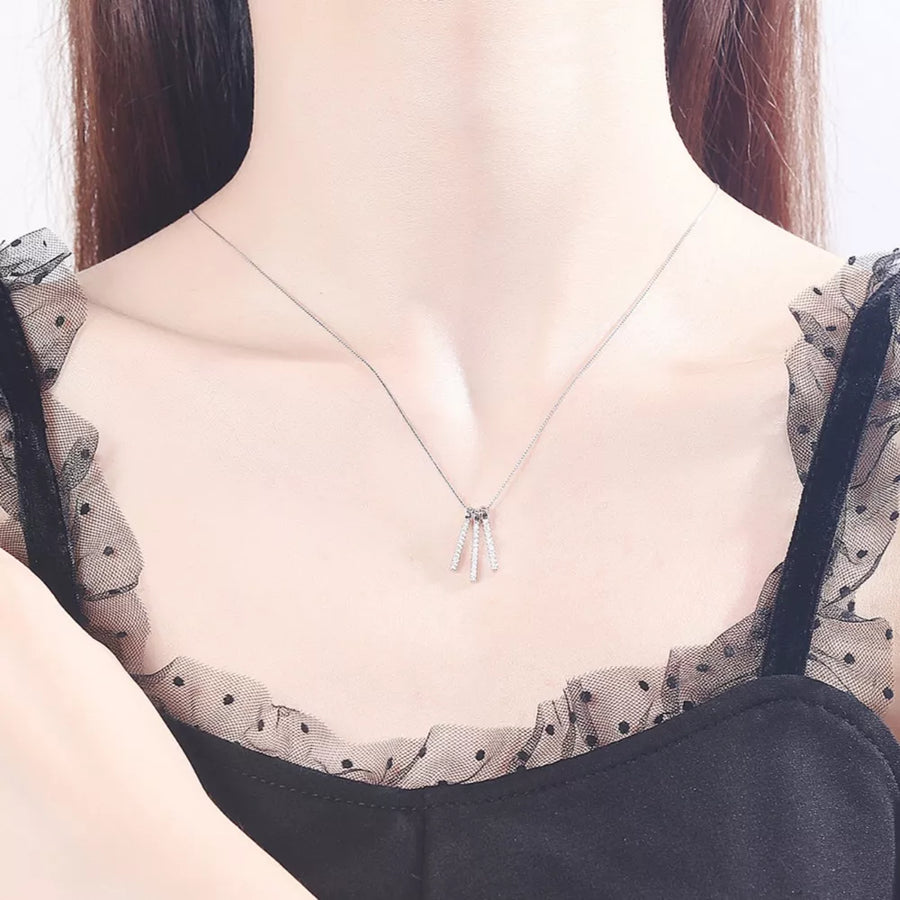 necklace featuring geometric in silver with Platinum-Plated,925 sterling silver,Zircon Care instructions: Avoid wearing duri