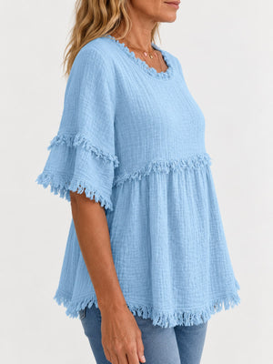 Polyester 100% Care instructions: Hand wash cold blouse in Blue with relaxed silhouette