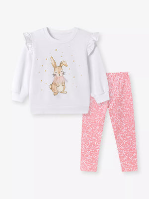 Children's Bunny Graphic Sweatshirt And Leggings Set in White