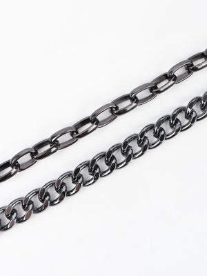 Black metal chain belt with two different link styles
