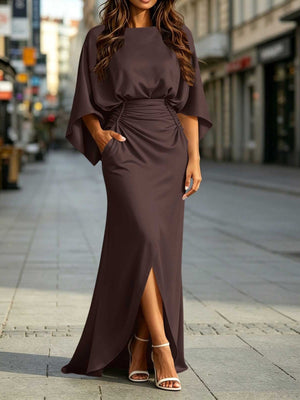 Black straight maxi dress with boat neck