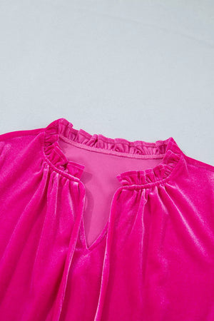 V Neck Velvet Ruffled Cuffs Long Sleeve Top option 5
