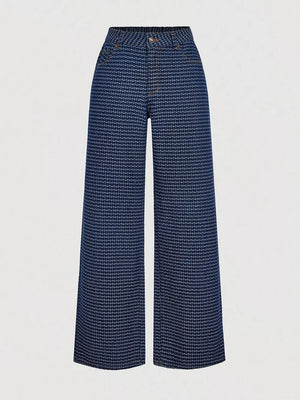 Halter Neck Denim Vest And Wide-leg Jeans Set option 19