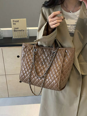 Brown Quilted Chain Shoulder Bag