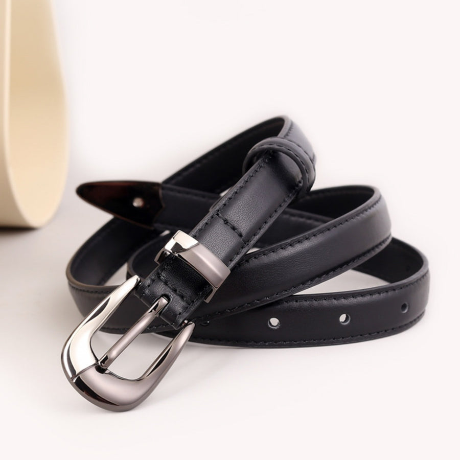 Black cowhide leather belt with a sleek metal buckle.
