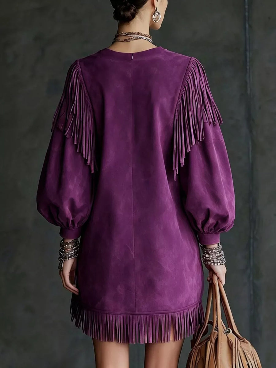 100% polyester Care instructions: Machine wash cold mini dress in Deep Purple with relaxed silhouette