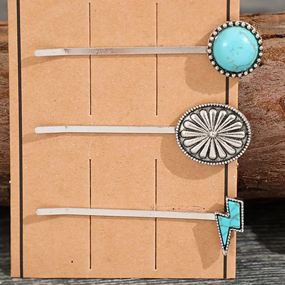 Southwestern hair pins with turquoise accents and silver alloy details.